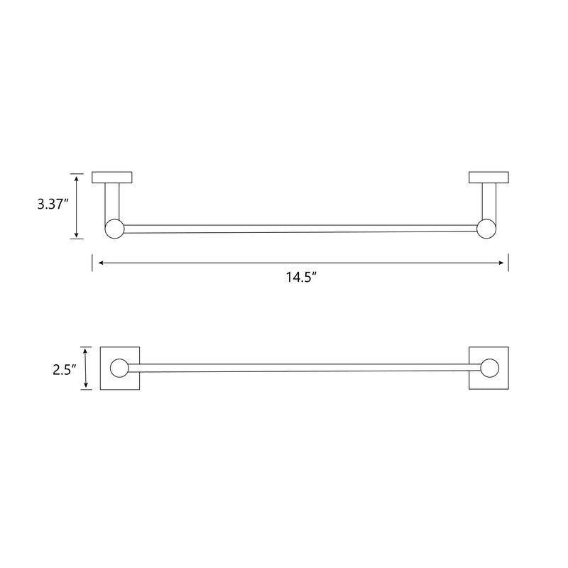 Modern Square Towel Bar - Wall Mount - 12" Brass/Flat Black