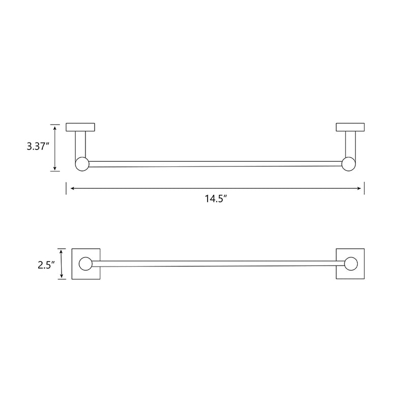 Modern Square Towel Bar - Wall Mount - 12" Brass/Polished Nickel