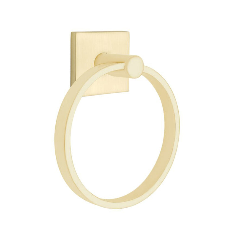 Modern Square Towel Ring - Wall Mount - 7" Brass/Satin Brass