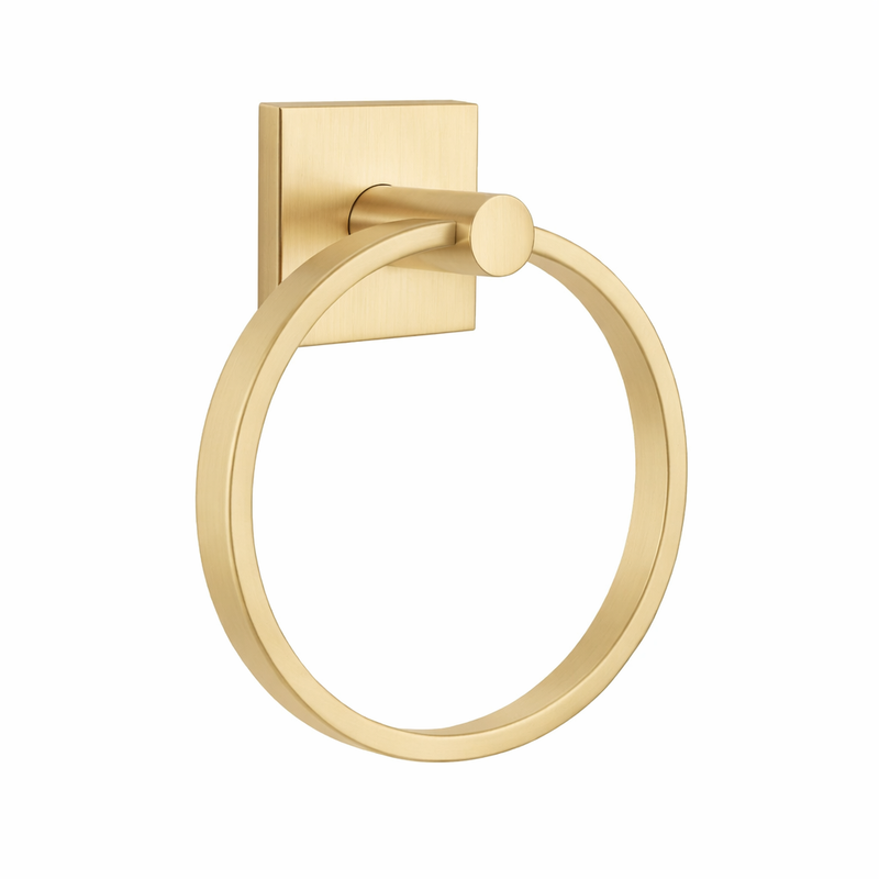 Modern Square Towel Ring - Wall Mount - 7" Brass/Satin Brass