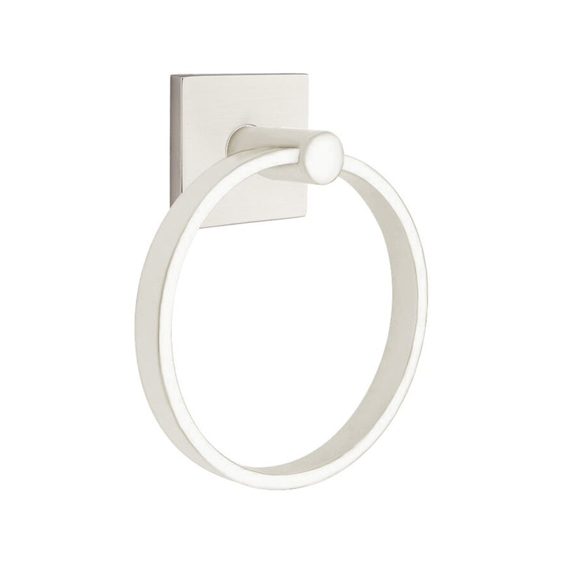 Modern Square Towel Ring - Wall Mount - 7" Brass/Satin Nickel