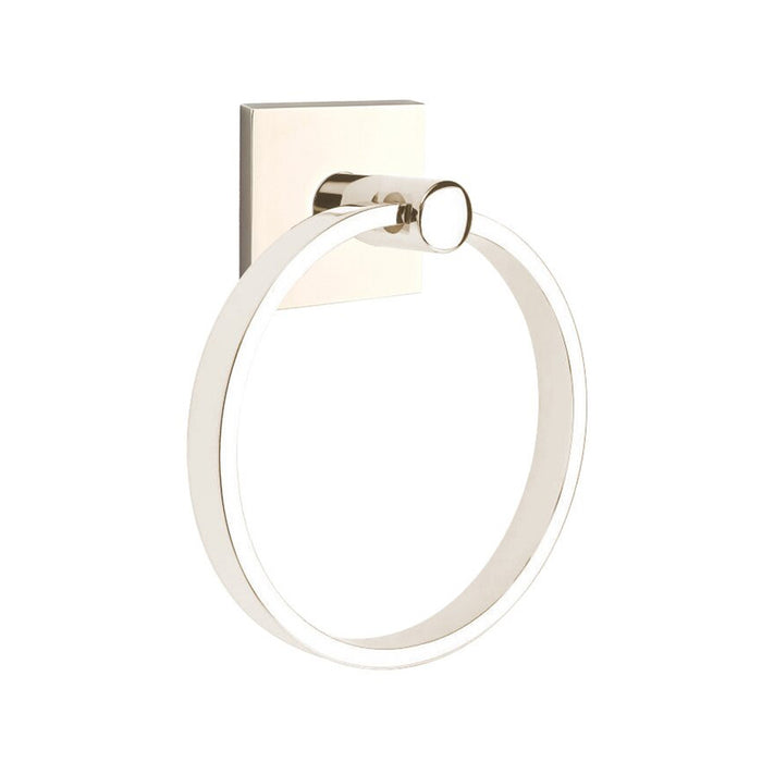 Modern Square Towel Ring - Wall Mount - 6" Brass/Polished Nickel