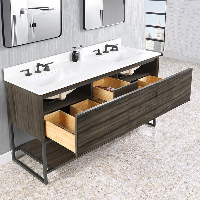 M4 4 Drawers Bathroom Vanity with Quartz Sink - Floor Mount - 60" Wood/Smoke - Last Unit Special Offer