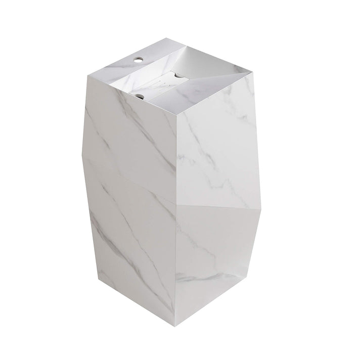 Canyon Deformed Square Pedestal Sink - Floor Mount - 15" Sintered Stone/Carrara White