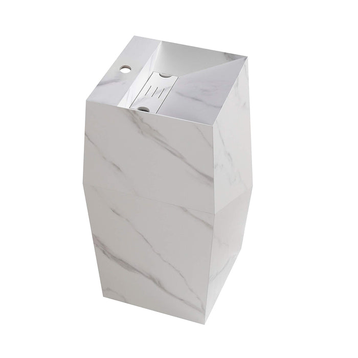 Canyon Deformed Square Pedestal Sink - Floor Mount - 15" Sintered Stone/Carrara White