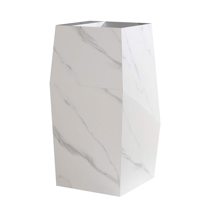 Canyon Deformed Square Pedestal Sink - Floor Mount - 15" Sintered Stone/Carrara White