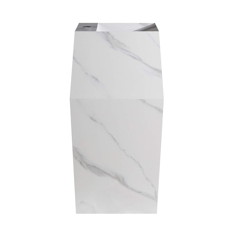 Canyon Deformed Square Pedestal Sink - Floor Mount - 15" Sintered Stone/Carrara White