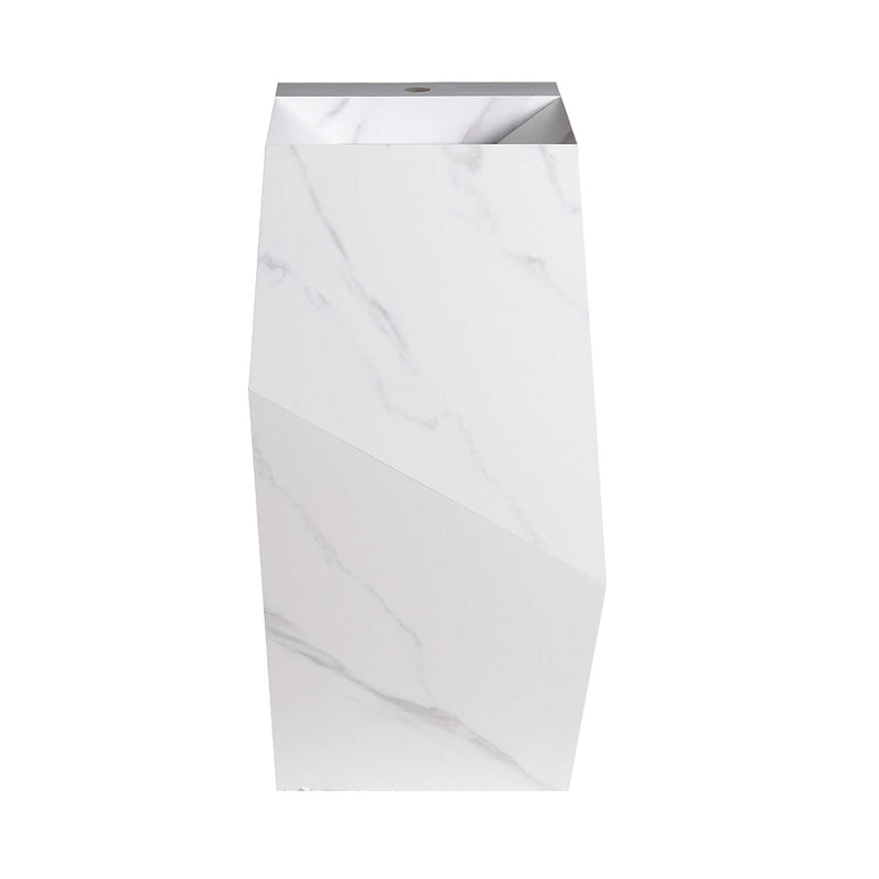 Canyon Deformed Square Pedestal Sink - Floor Mount - 15" Sintered Stone/Carrara White