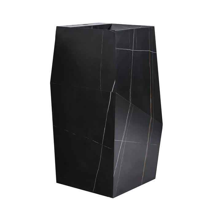 Canyon Deformed Square Pedestal Sink - Floor Mount - 15" Sintered Stone/Black With Gold