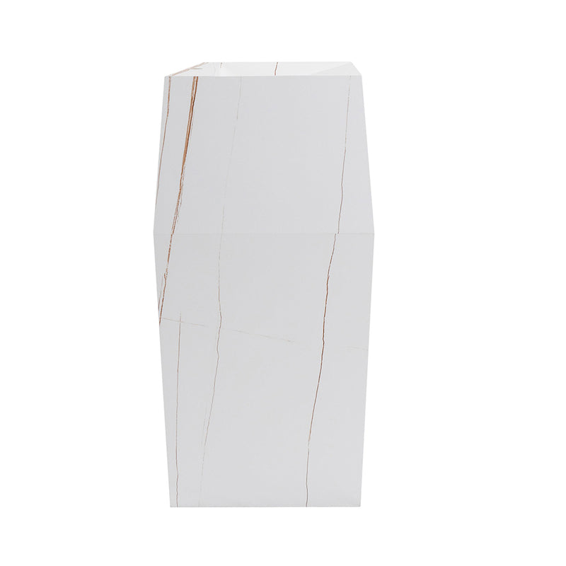 Canyon Deformed Square Pedestal Sink - Floor Mount - 15" Sintered Stone/White With Gold