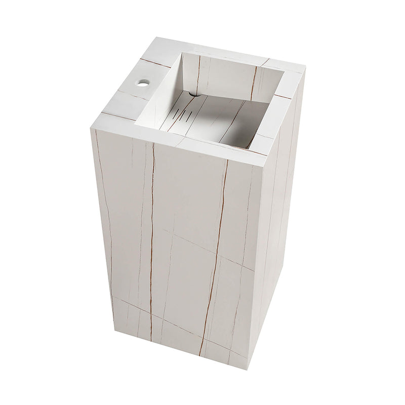 Grand Square Pedestal Sink - Floor Mount - 18" Sintered Stone/White With Gold