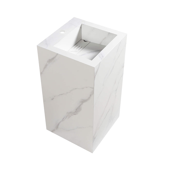 Grand Square Pedestal Sink - Floor Mount - 18" Sintered Stone/Carrara White