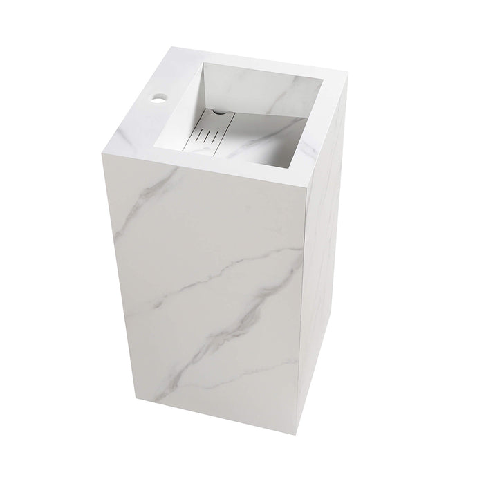 Grand Square Pedestal Sink - Floor Mount - 18" Sintered Stone/Carrara White