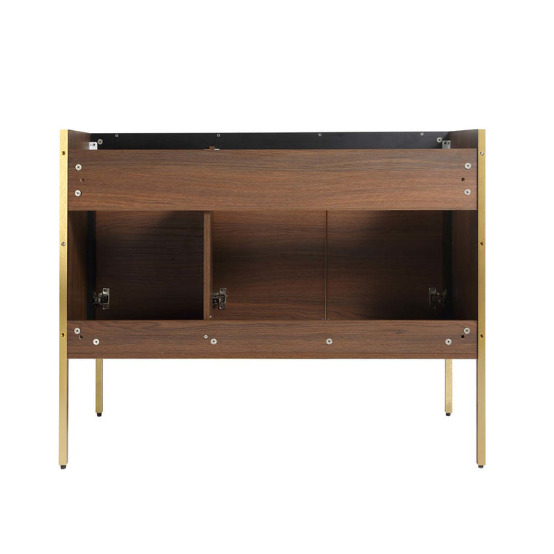 Oakville 3 Doors Bathroom Vanity with Sintered Stone Sink - Floor Mount - 42" Wood/Walnut Ebony/Satin Brass