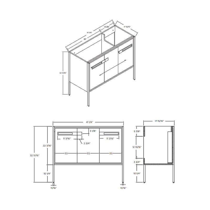 Oakville 3 Doors Bathroom Vanity with Sintered Stone Sink - Floor Mount - 42" Wood/Walnut Ebony/Satin Brass
