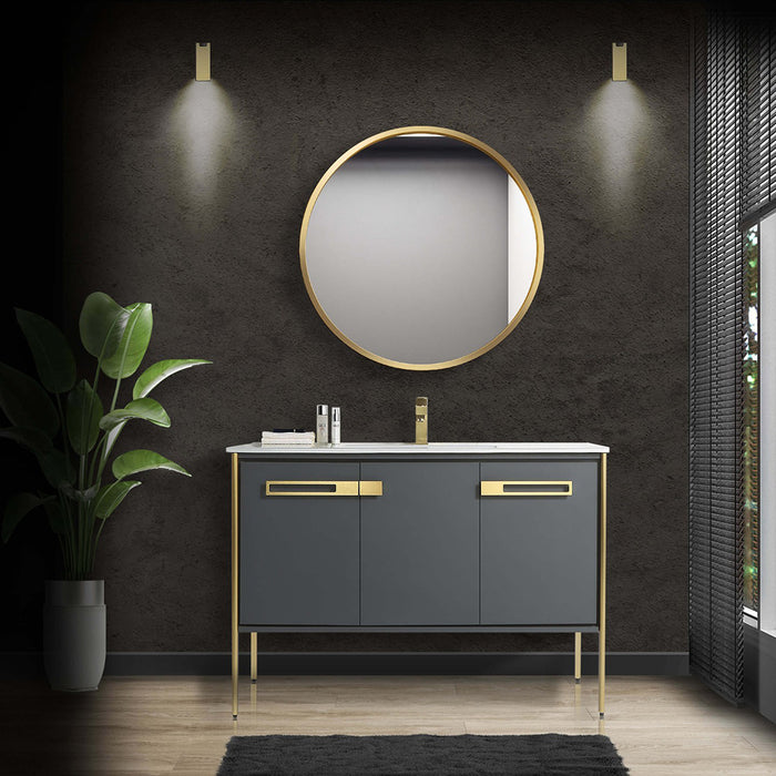 Oakville 3 Doors Bathroom Vanity with Sintered Stone Sink - Floor Mount - 42" Wood/Walnut Ebony/Satin Brass