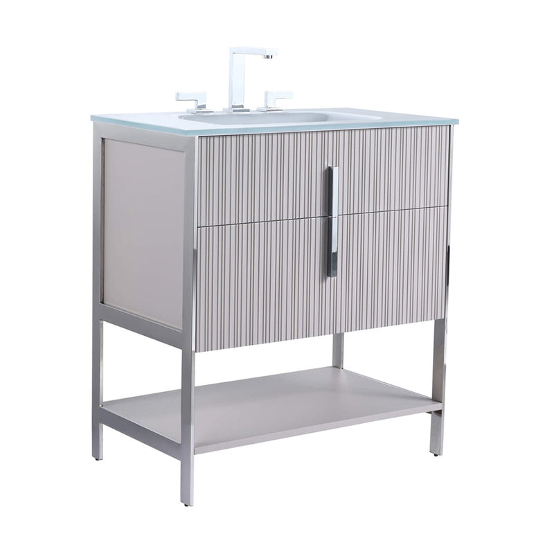 Serenity 2 Drawers Bathroom Vanity with Tempered Glass Sink - Floor Mount - 30" Wood/Bright Taupe/Polished Chrome