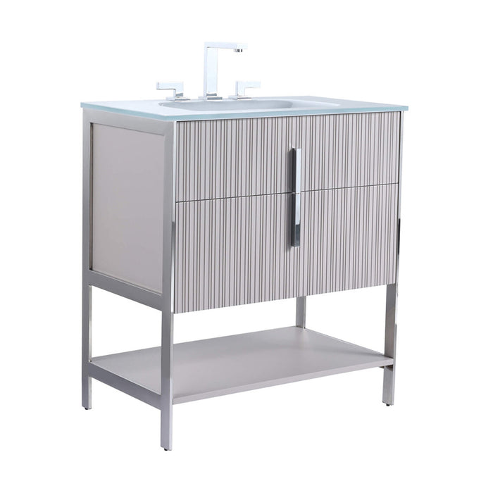 Serenity 2 Drawers Bathroom Vanity with Tempered Glass Sink - Floor Mount - 30" Wood/Bright Taupe/Polished Chrome - Last Unit Special Offer