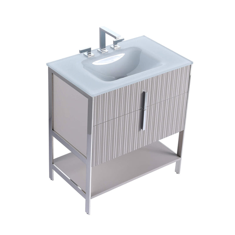 Serenity 2 Drawers Bathroom Vanity with Tempered Glass Sink - Floor Mount - 30" Wood/Bright Taupe/Polished Chrome