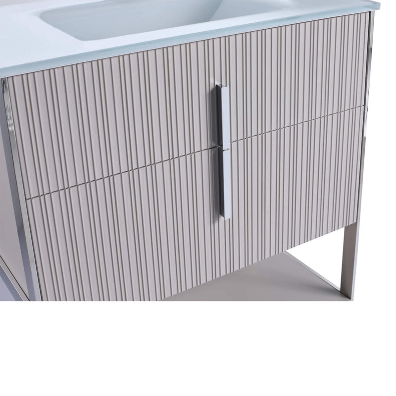 Serenity 2 Drawers Bathroom Vanity with Tempered Glass Sink - Floor Mount - 30" Wood/Bright Taupe/Polished Chrome