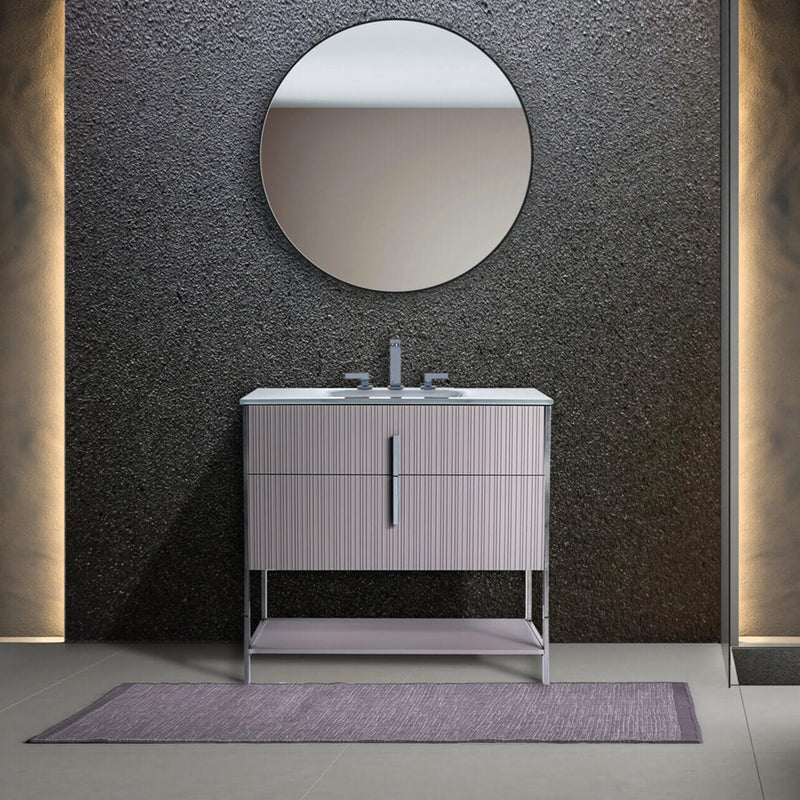 Serenity 2 Drawers Bathroom Vanity with Tempered Glass Sink - Floor Mount - 30" Wood/Bright Taupe/Polished Chrome