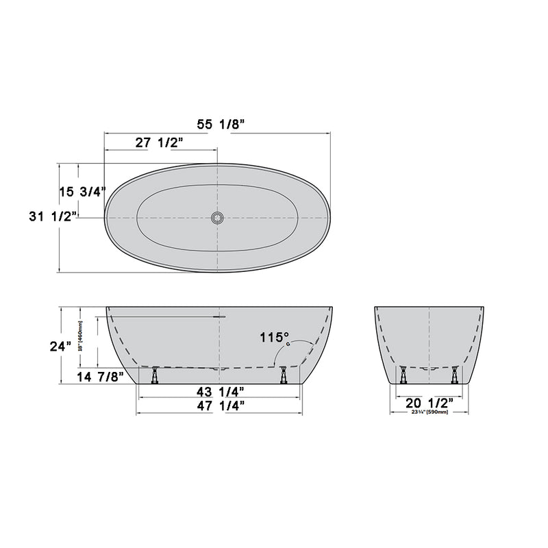Voce Petite Bathtub - Free Standing - 55" Acrylic/White