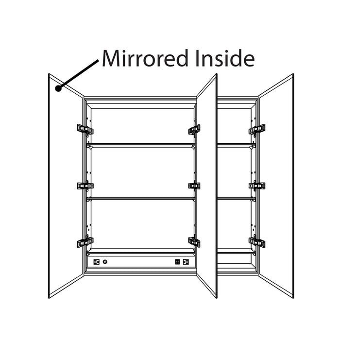 Luna Halo Tri-View Led Medicine Cabinet - Wall Or Recessed Mount - 36W x 30H" Aluminum/Glass/Aluminum