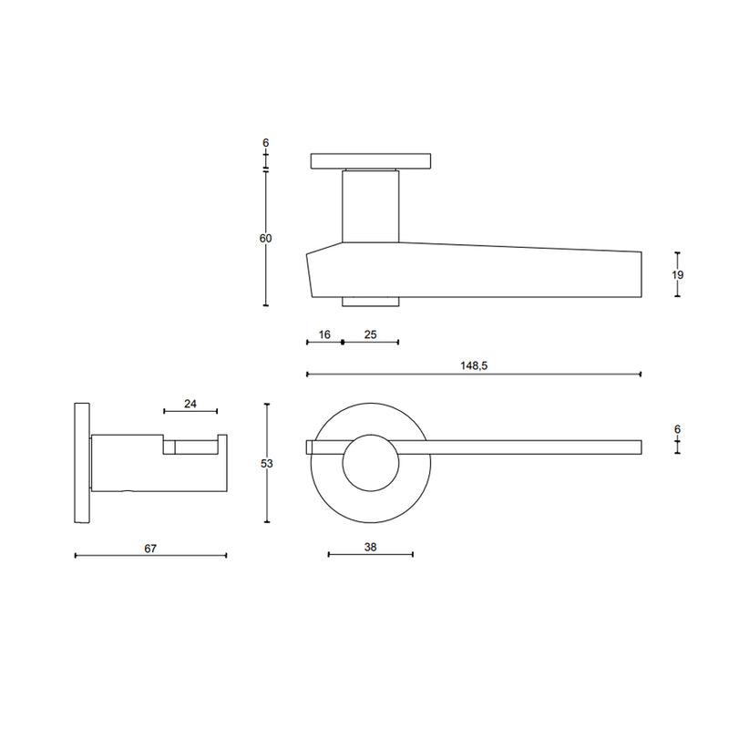 Tense Door Leverset - Door Mount - 6" Brass/Satin Black