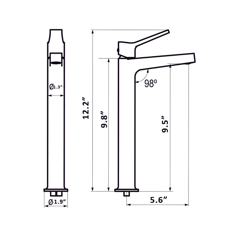 Twit Vessel Bathroom Faucet - Single Hole - 12" Brass/Polished Chrome