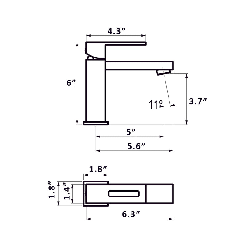 Nitro Bathroom Faucet - Single Hole - 6" Brass/Matt Black