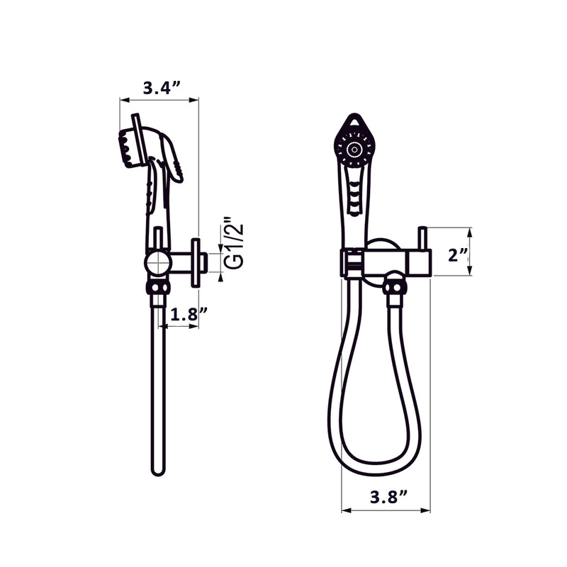 Theo City Bidet Shower - Wall Mount - 4" Brass/Polished Chrome