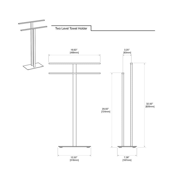 Modern Double Towel Bar - Free Standing - 20" Steel/Satin Nickel