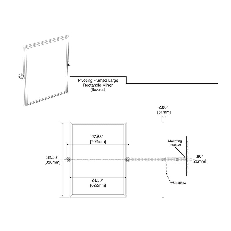 Glam Framed Pivoting Vanity Mirror - Wall Mount - 25" Steel/Matt Black - Last Unit Special Offer