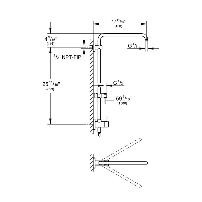 Retro-Fit Shower Column - Wall Mount - 25" Brass/Polished Chrome