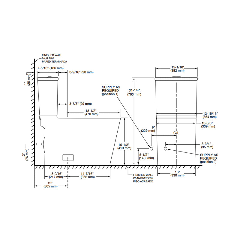 Eurocube Elongated Complete Dual Flush Two Piece Toilet - Floor Mount - 17"  Vitreous China/Alpine White