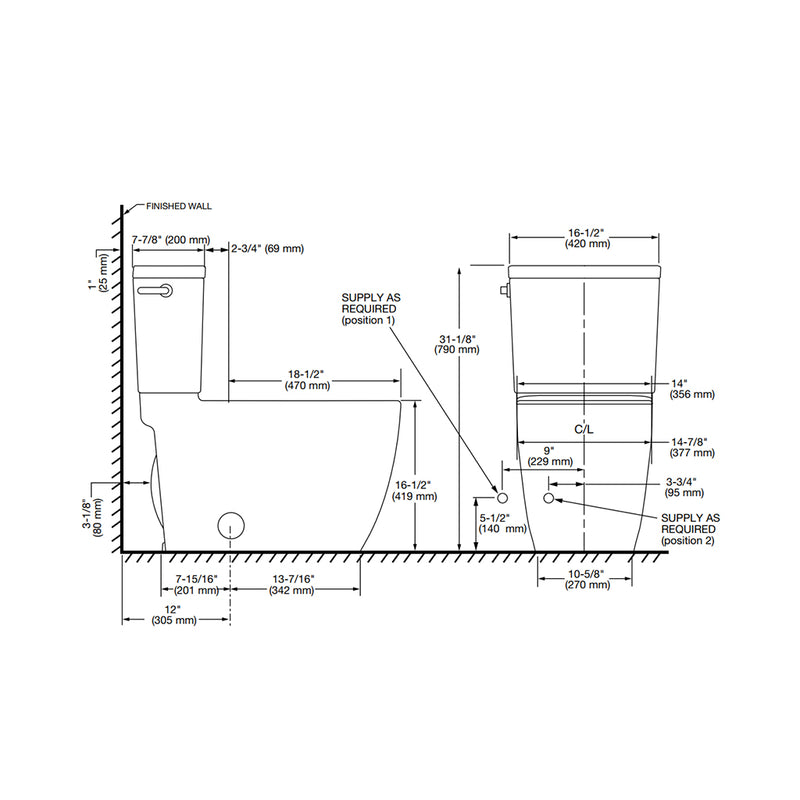 Essence Elongated Complete Left Lever Two Piece Toilet - Floor Mount - 17" Vitreous China/Alpine White