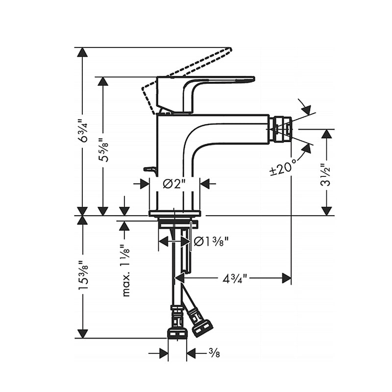 Rebris E Round Bidet Faucet - Single Hole - 6" Brass/Matt Black