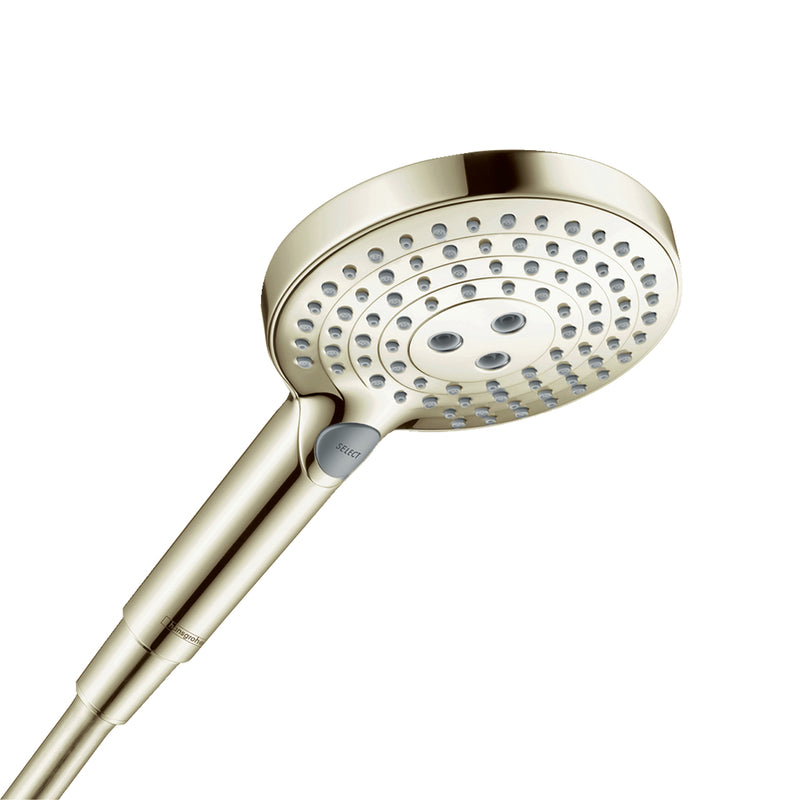 Raindance Select S 3-Jet Powder Rain Hand Shower - Wall Mount - 9" Brass/Polished Nickel