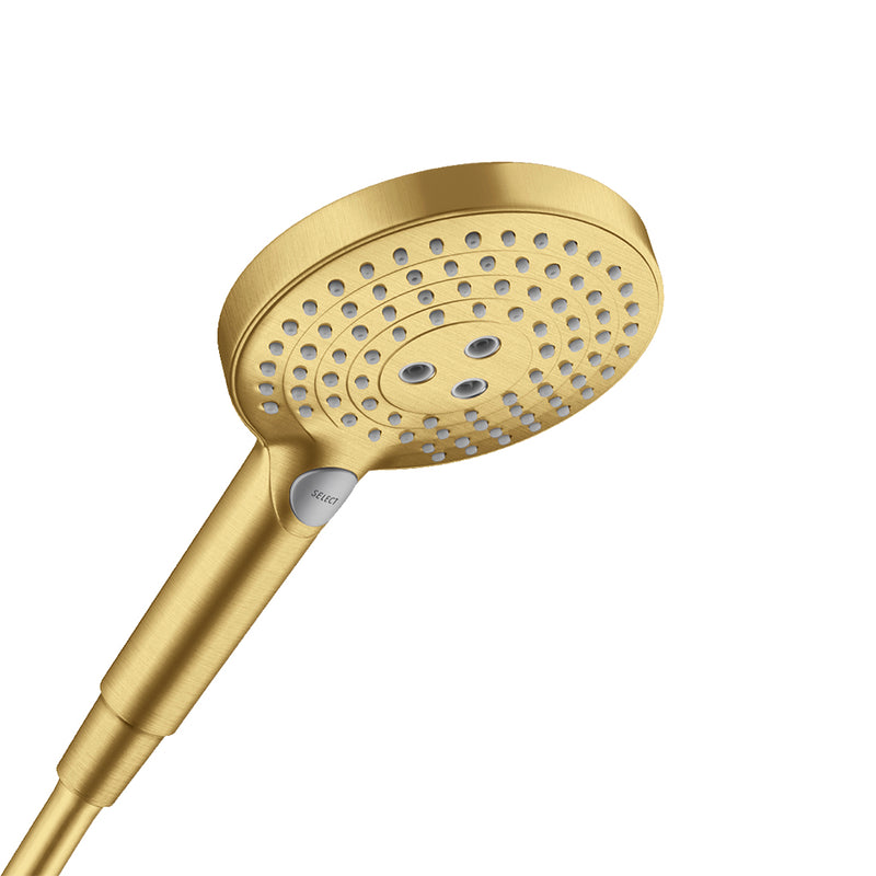 Raindance Select S 3-Jet Powder Rain Hand Shower - Wall Mount - 9" Brass/Brushed Gold