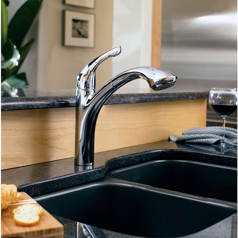 Allegro E 2-Spray Pull-Out Kitchen Faucet - Single Hole - 13" Brass/Polished Chrome