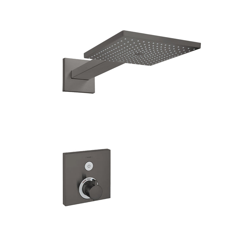 Raindance E 1-Way Thermostatic Trim Complete Shower Set - Wall Mount - 12" Brass/Brushed Black Chrome