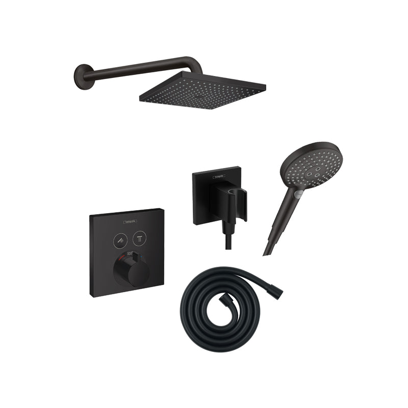 Raindance E 2-Way Thermostatic Trim Complete Shower Set - Wall Mount - 12" Brass/Matt Black