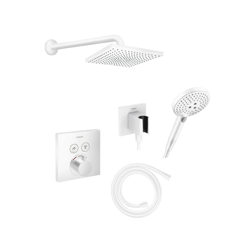 Raindance E 2-Way Thermostatic Trim Complete Shower Set - Wall Mount - 12" Brass/Matt White