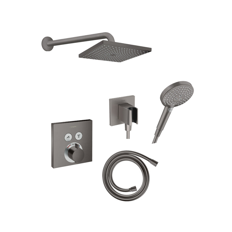 Raindance E 2-Way Thermostatic Trim Complete Shower Set - Wall Mount - 12" Brass/Brushed Black Chrome