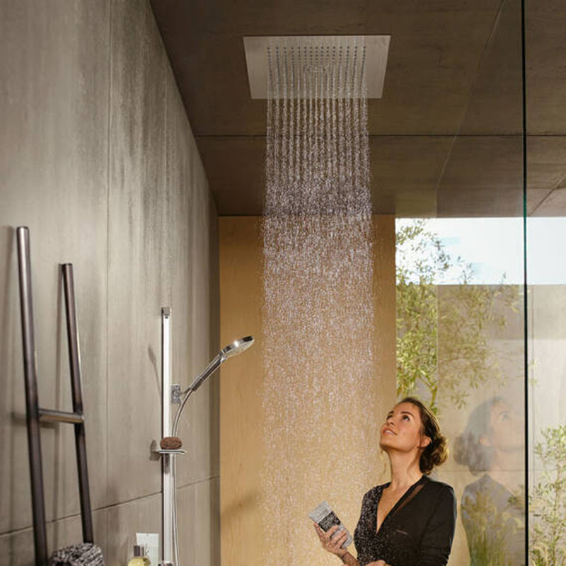 Raindance E Complete 1-Jet Square Shower Head - Ceiling Mount - 16" Brass/Polished Chrome