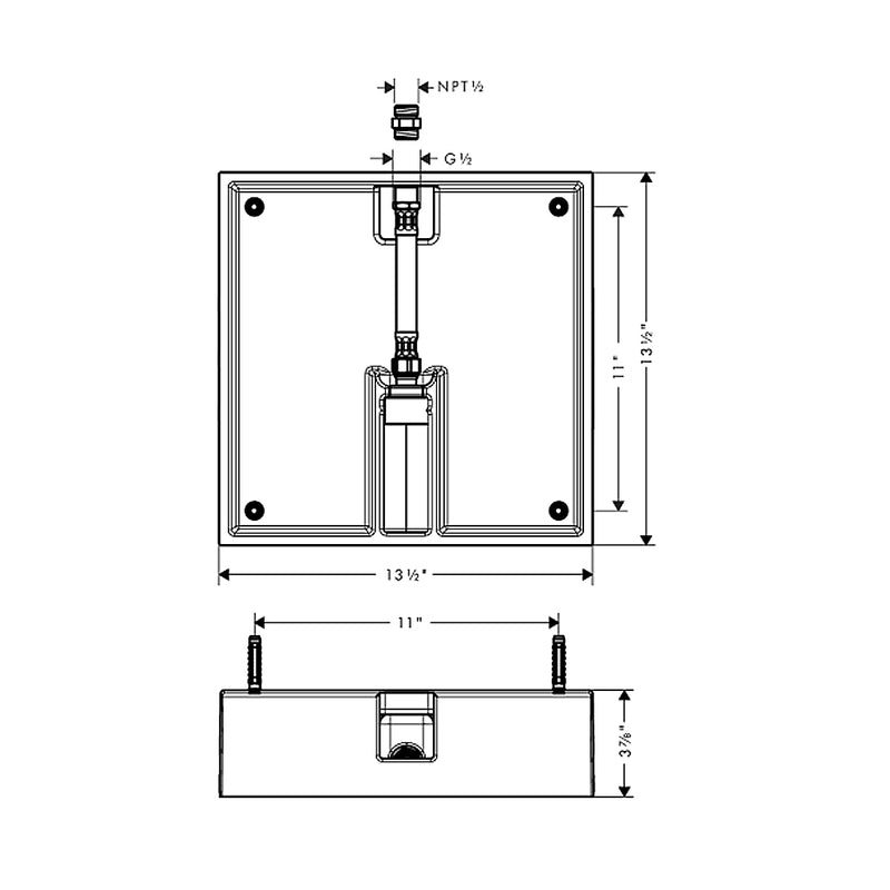 Raindance E Complete 1-Jet Square Shower Head - Ceiling Mount - 16" Brass/Polished Chrome