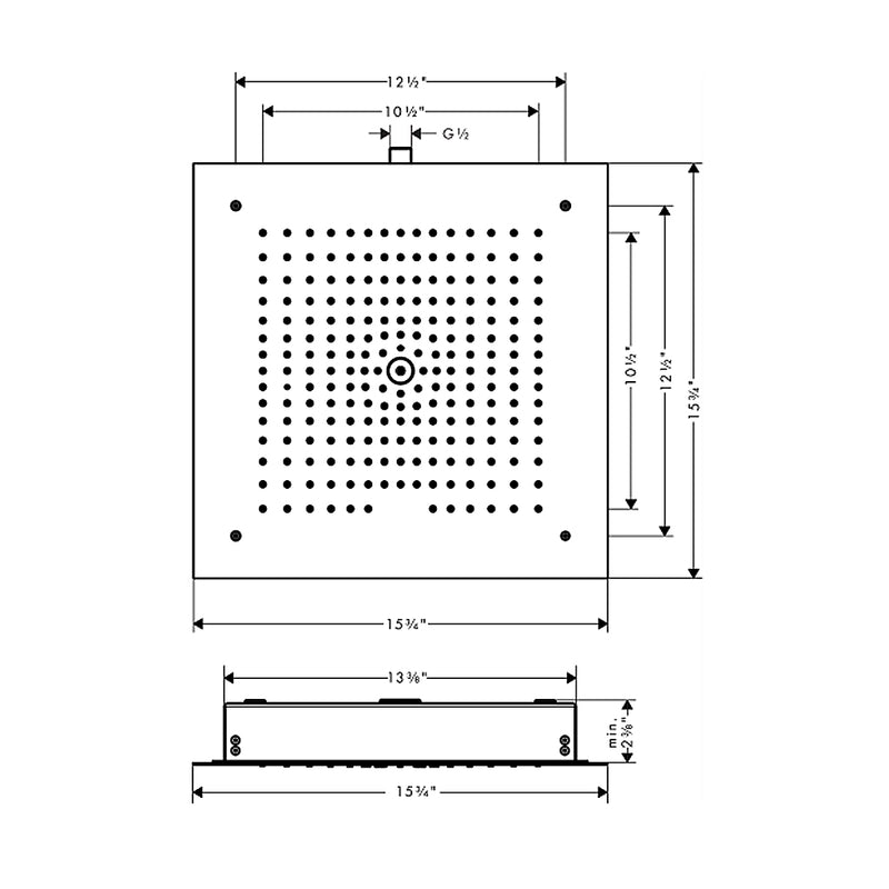 Raindance E Complete 1-Jet Square Shower Head - Ceiling Mount - 16" Brass/Polished Chrome