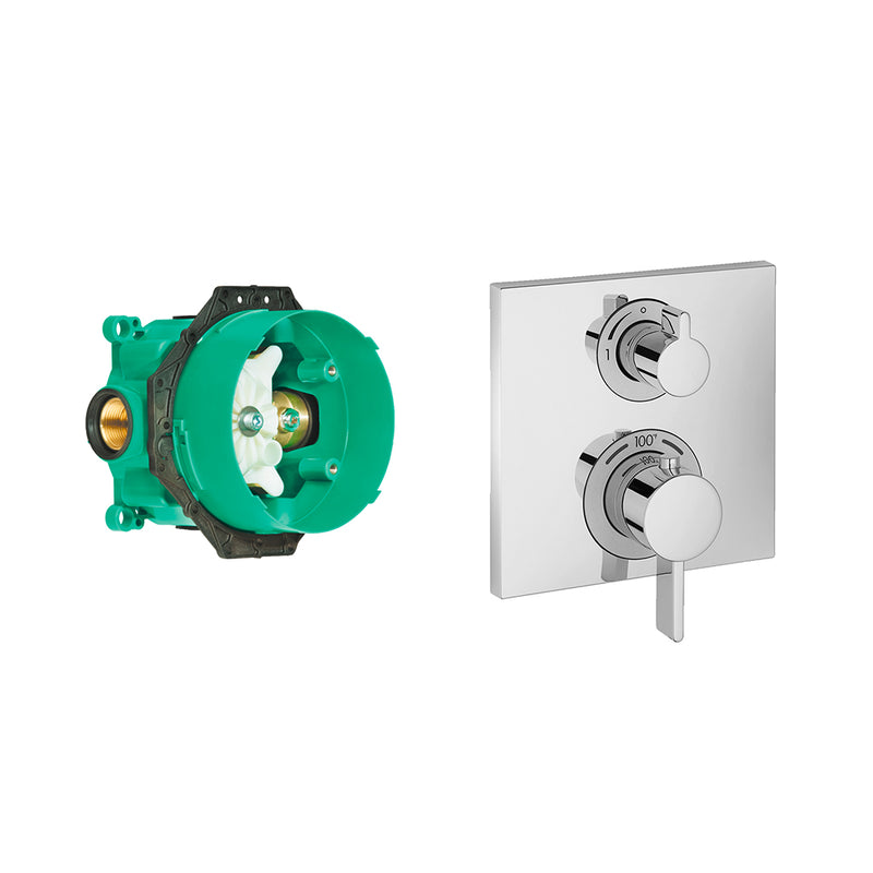 Ecostat Square Thermostatic Trim Shower Mixer - Wall Mount - 7" Brass/Polished Chrome