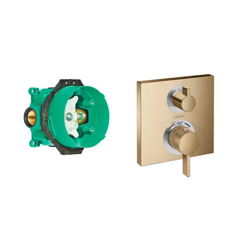 Ecostat Square Thermostatic Trim Shower Mixer - Wall Mount - 7" Brass/Brushed Bronze