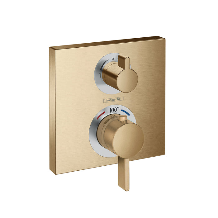 Ecostat Square Thermostatic Trim Shower Mixer - Wall Mount - 7" Brass/Brushed Bronze